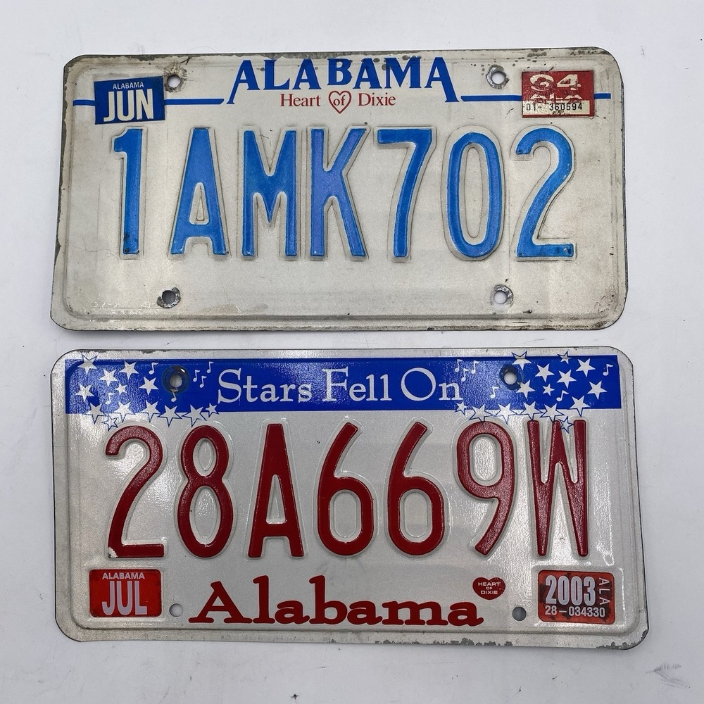 Lot 2 ALABAMA Graphic License Plate 2003 STARS FELL ON Alabama 94 Heart Of Dixie